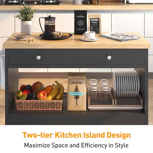 Rolling Kitchen Island with Storage Cabinet, 35.4'' Width Kitchen Cart, 2 Drawers Island Table, Portable Mobile Kitchen Island with Towel Rack