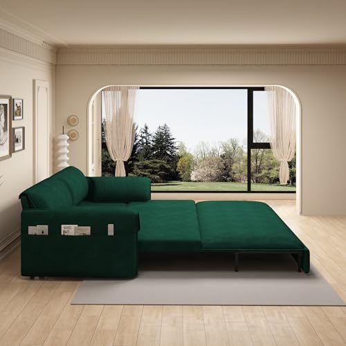 70.1" Futon Sofa Bed Queen Size, Pull Out Bed, 3-in-1 Convertible Sleeper Sofa with 2 Soft Pillows, Modern Velvet Futon Couch for Living Room