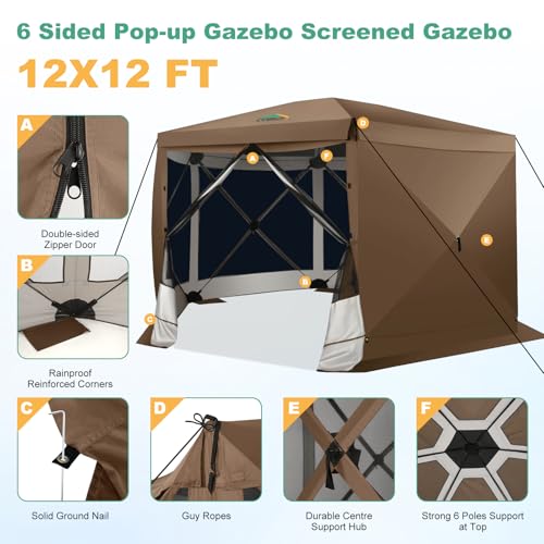 COBIZI 12x12ft Pop up Gazebo Screen Tent Screen House for Camping, Camping Outdoor Screened Gazebo, Canopy Tent