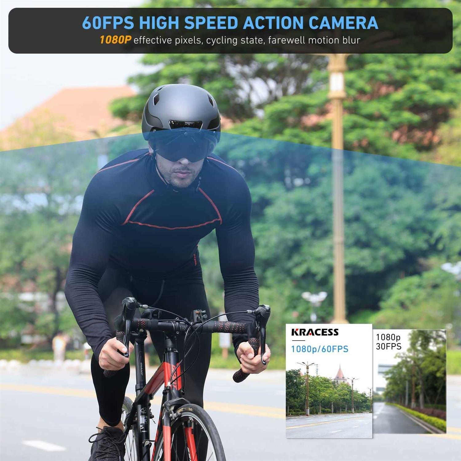 KRACESS KRS-S1 Bike Helmets for Men Smart Helmets for Adults with 1080P 60 fps Sports Camera Dual Antenna Bluetooth Womens Bike Helmet