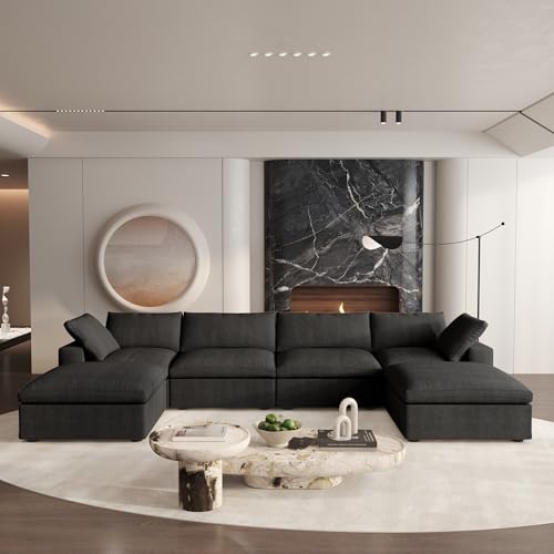 160.6" Cloud Couch Modular Sectional Sofa for Livingroom,Oversized Convertible Sofa with Storage Ottomans,6 Seat Wide Couches