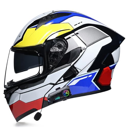 Adults Bluetooth Motorcycle Helmet Full Face Sun Visors Modular Helmets Flip up Motorbike Sport Offroad Mountain Lightweight Helmet for Men Women