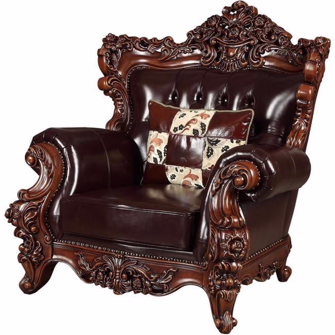 ACME 53072 2 Piece Forsythia Chair with 1 Pillow - Espresso Top Grain Leather Match & Walnut