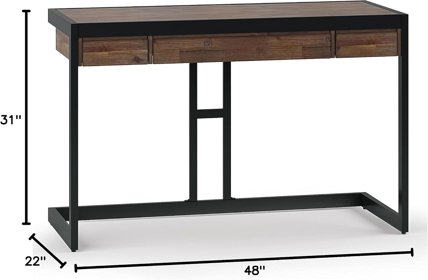 Solid Acacia Wood Modern Industrial 48 Inch Wide Small Desk in Rustic Natural Aged Brown Contemporary Urban Rectangular Metal Wood Stained