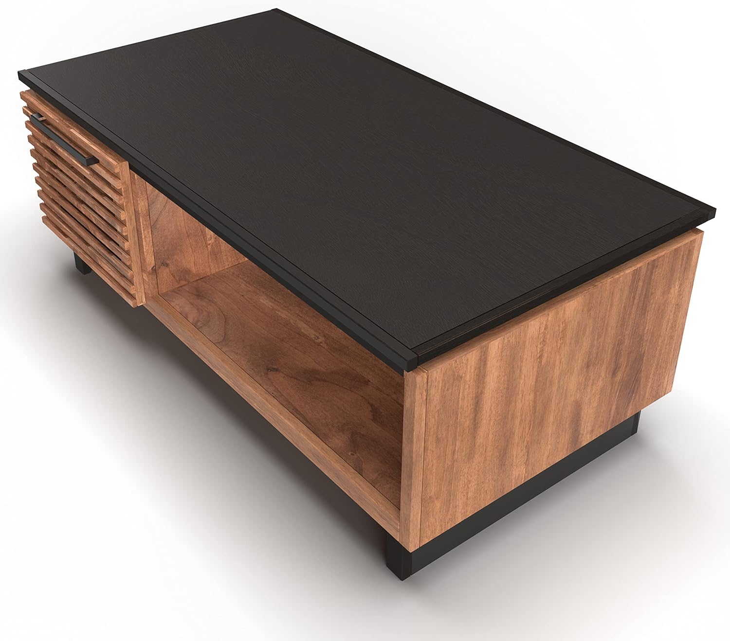 Bridgevine Home Graceland Modern Coffee Table, 47 inches, Fully Assembled, Poplar Solid Wood, Bourbon and Black Finish
