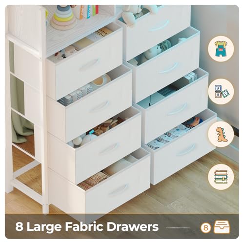 ADORNEVE Twin Size Loft Bed with Desk and 8 Storage Drawers, Metal Kids Loft Bed Twin with LED Lights & Charging Sation, Storage Shelves