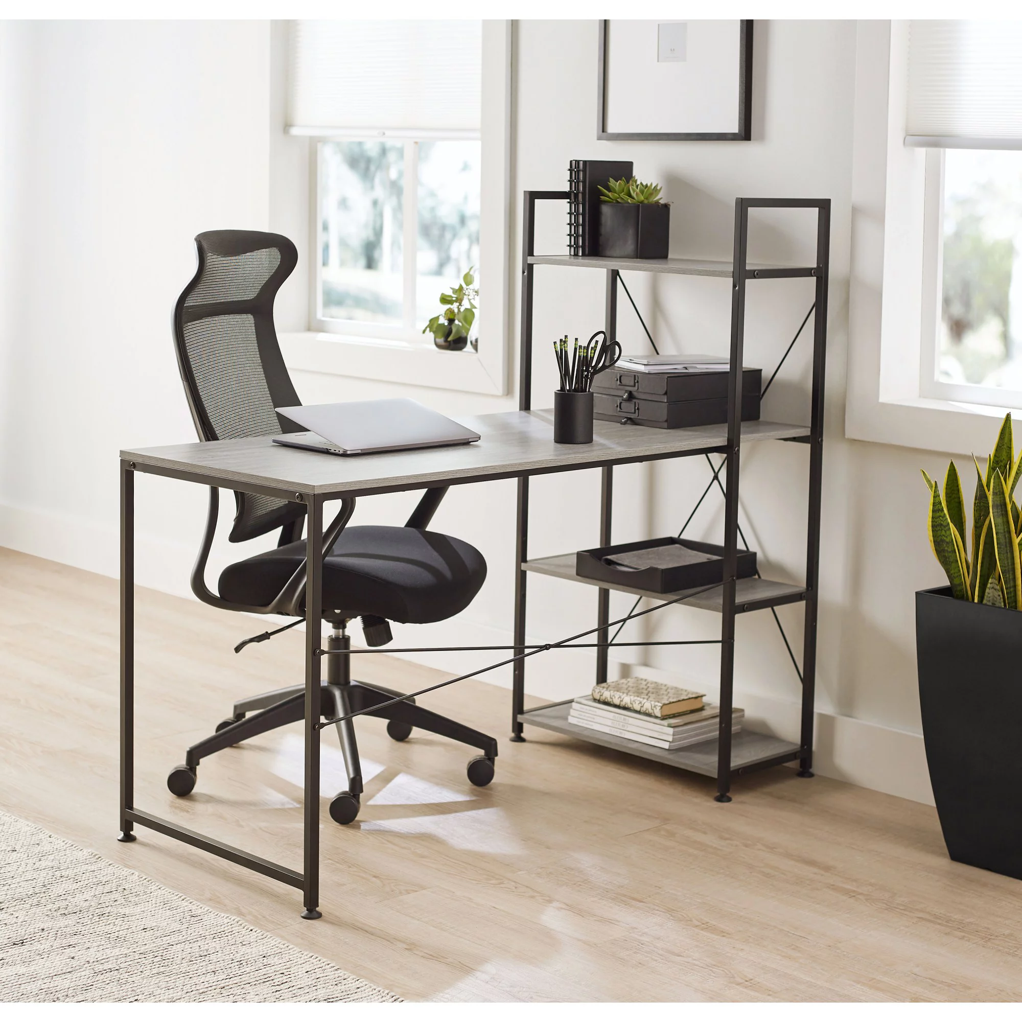 Realspace® Trazer 56"W Computer Desk With Storage Shelves, Gray