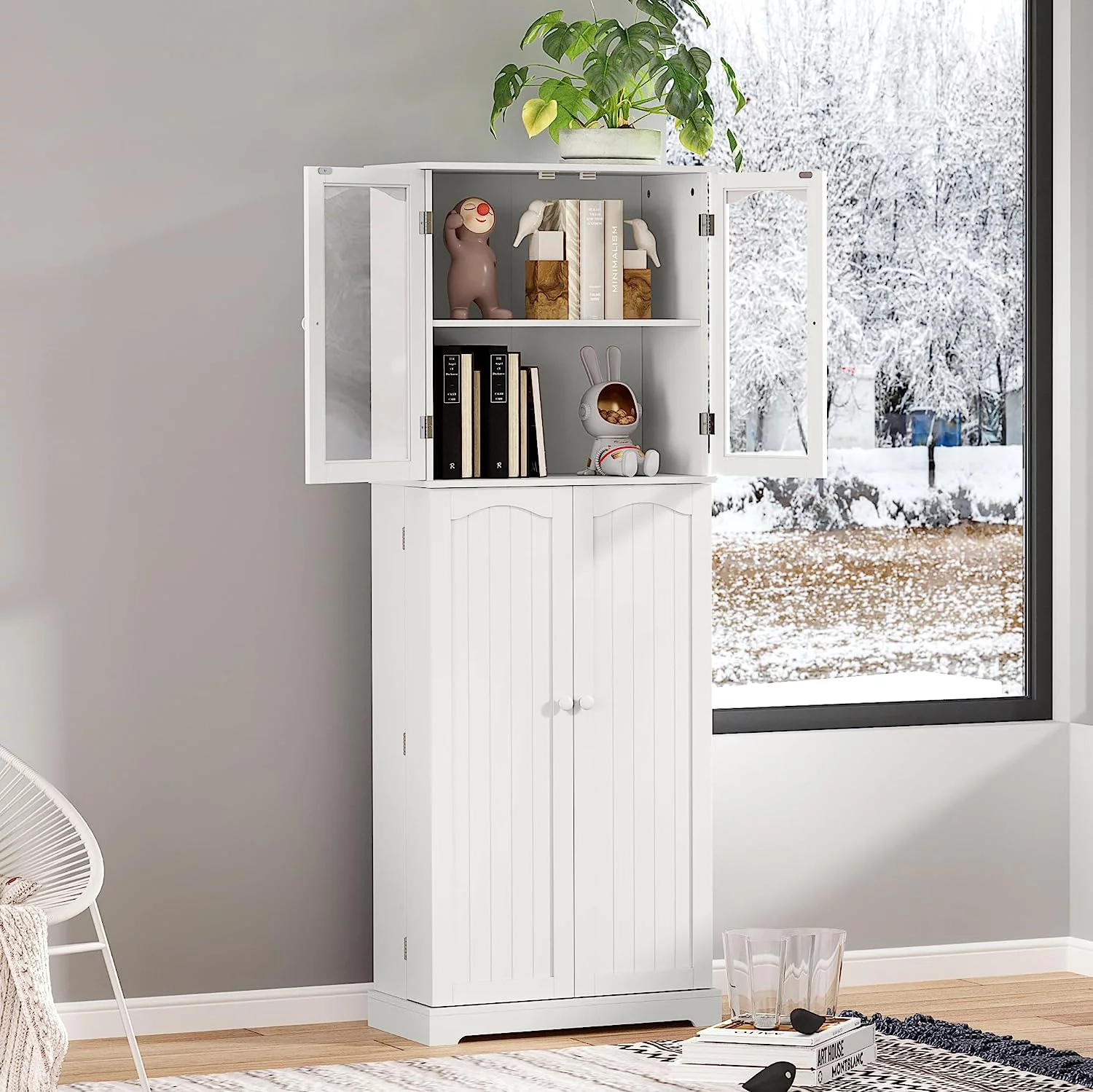 HOMEFORT 64" Kitchen Pantry Cabinet, Modern Tall Cabinet with MDF board and Adjustable Shelves