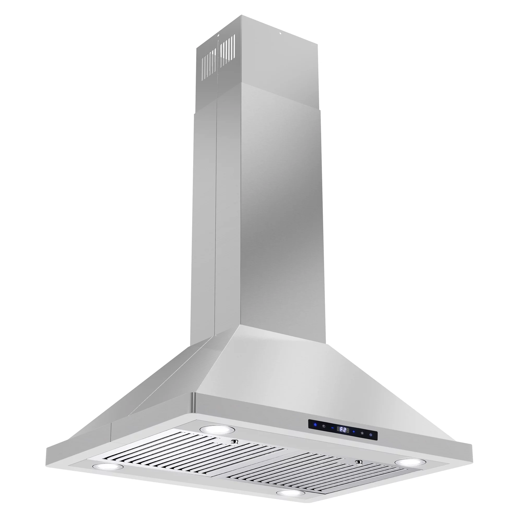 Cosmo 4 Piece Kitchen Appliance Packages with 30" Freestanding Gas Range 30" Island Mount Range Hood 24" Built-in Dishwasher & 48 Bottle Freestanding