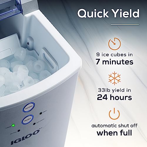 Igloo Electric Countertop Ice Maker Machine - Automatic and Portable - 33 Pounds in 24 Hours - Icecube Maker - Plastic Scoop and Basket