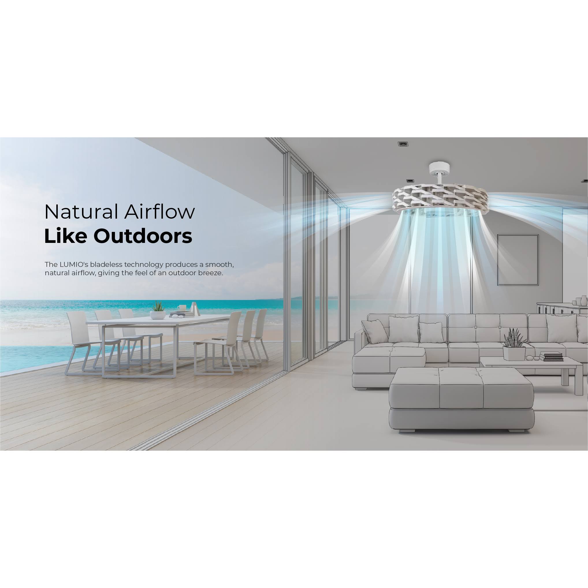 Lumio Bladeless Ceiling Fan, 6 Speeds with Dimmable LED Light White / 21x22