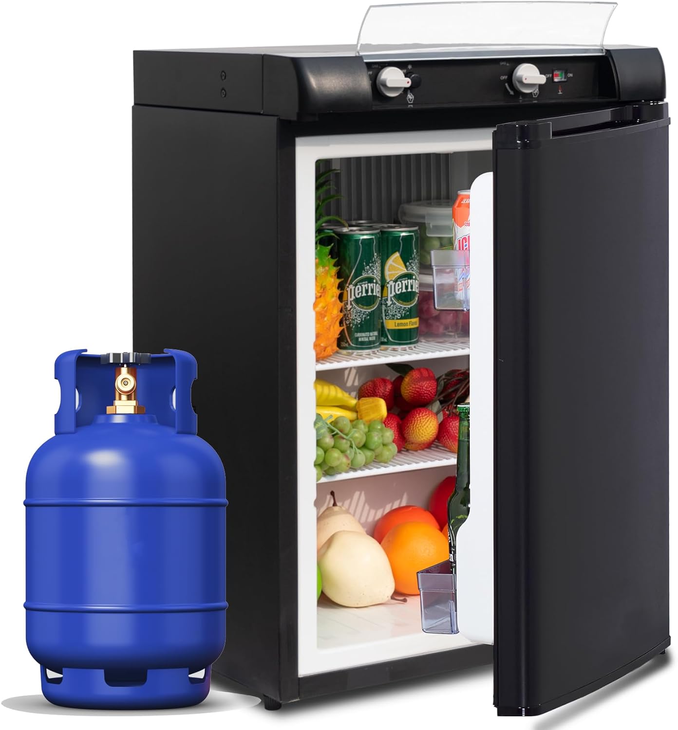 SMETA Propane Fridge LPG 12V 3 Way Fridge 2.1 Cu.ft Outdoors Refrigerator Gas Refrigerator without Freezer Propane/110V/12V Fridge for Camping, RV