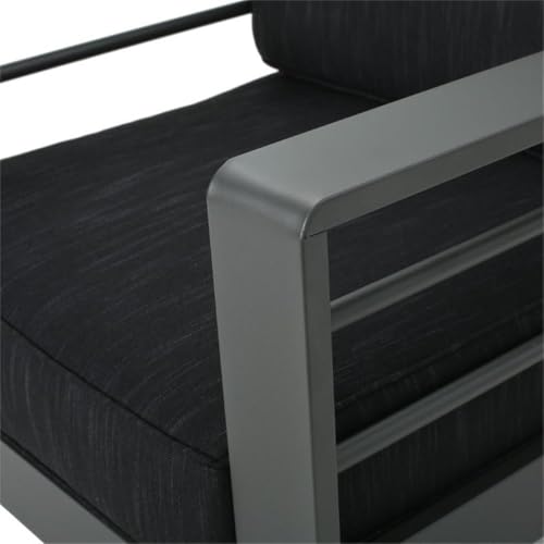 GDFStudio Coral Bay Outdoor Grey Aluminum 5 Piece Loveseat Chat Set with Fire Table (Dark Grey)