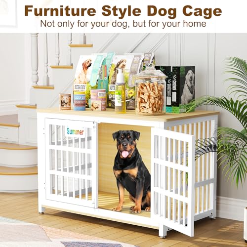 EasyCom 48"/42"/33" Dog Crate Furniture with Name Tag, Heavy Duty Dog Kennel Indoor for Large Dogs