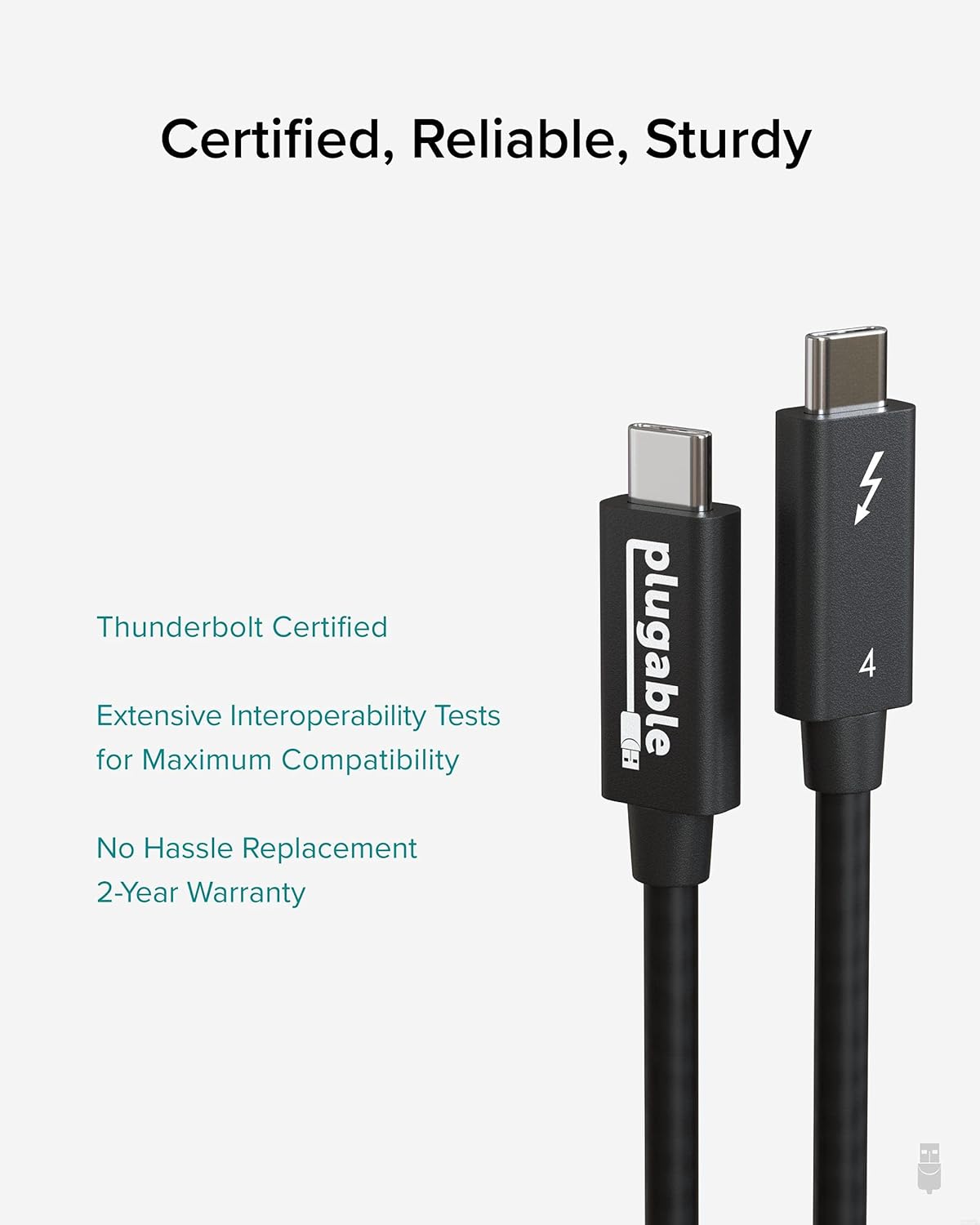 Plugable Thunderbolt 4 Cable [Thunderbolt Certified] 6.6ft USB4 Cable with 100W Charging, Single 8K or Dual 4K Displays, 40Gbps Data Transfer