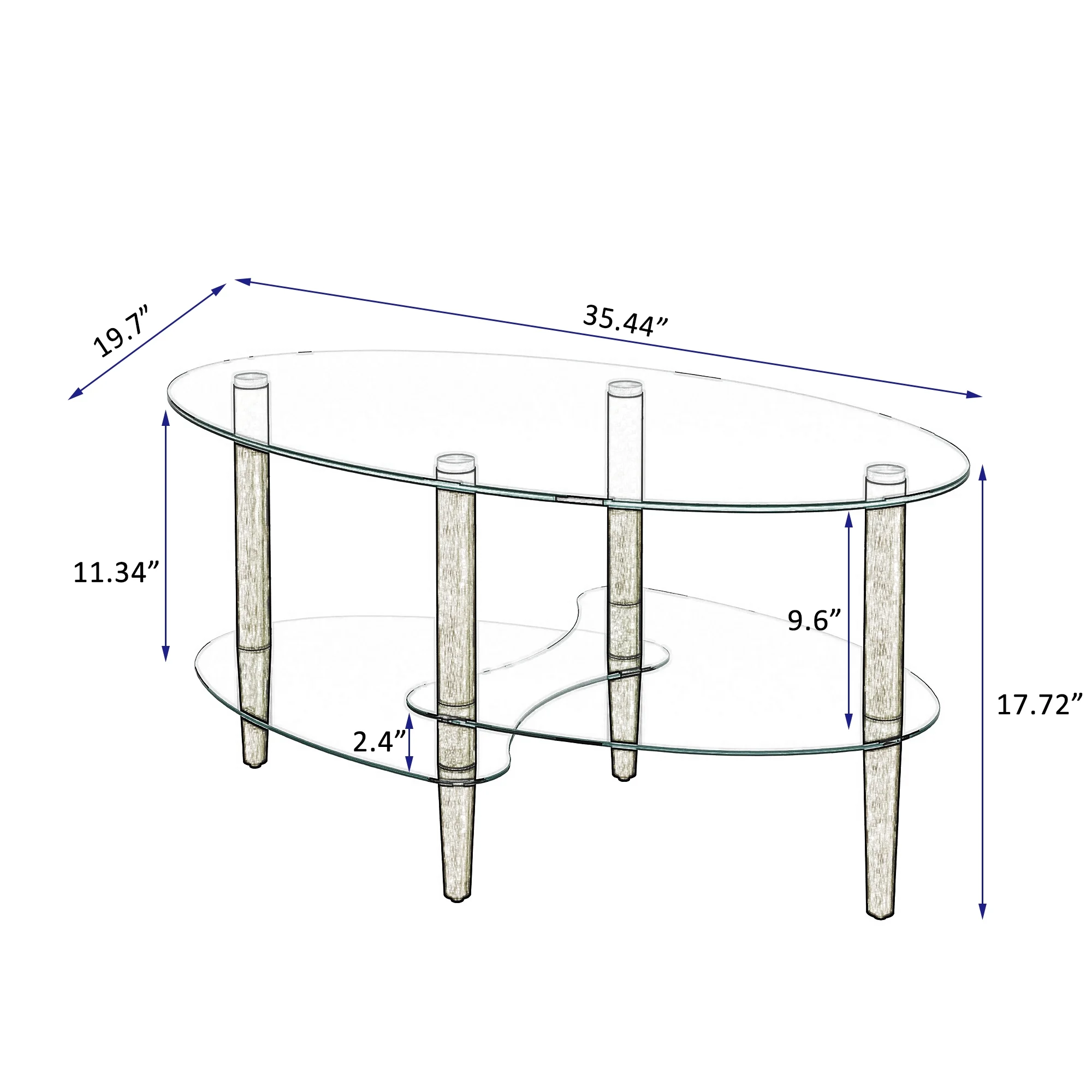 Modern Oval Glass Coffee Table with Storage for Living Room