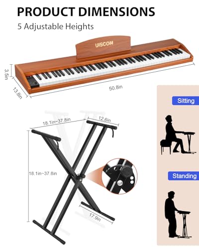 Digital Piano Keyboard for Beginners,Full Size 88 Key Semi-Weighted Keyboard Electric Piano with Stand,Power Adapter,Sheet Music Stand,Pedal