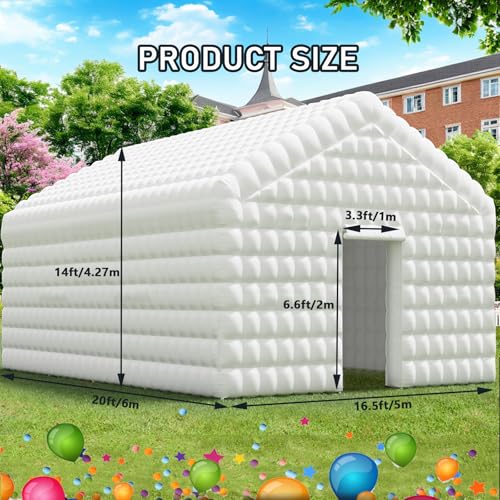CZGBRO Large Inflatable Nightclub with Light, 20X16.5X12FT White Disco Cube Gazebo Event House Portable Inflatable Party Tent for Birthday, Wedding