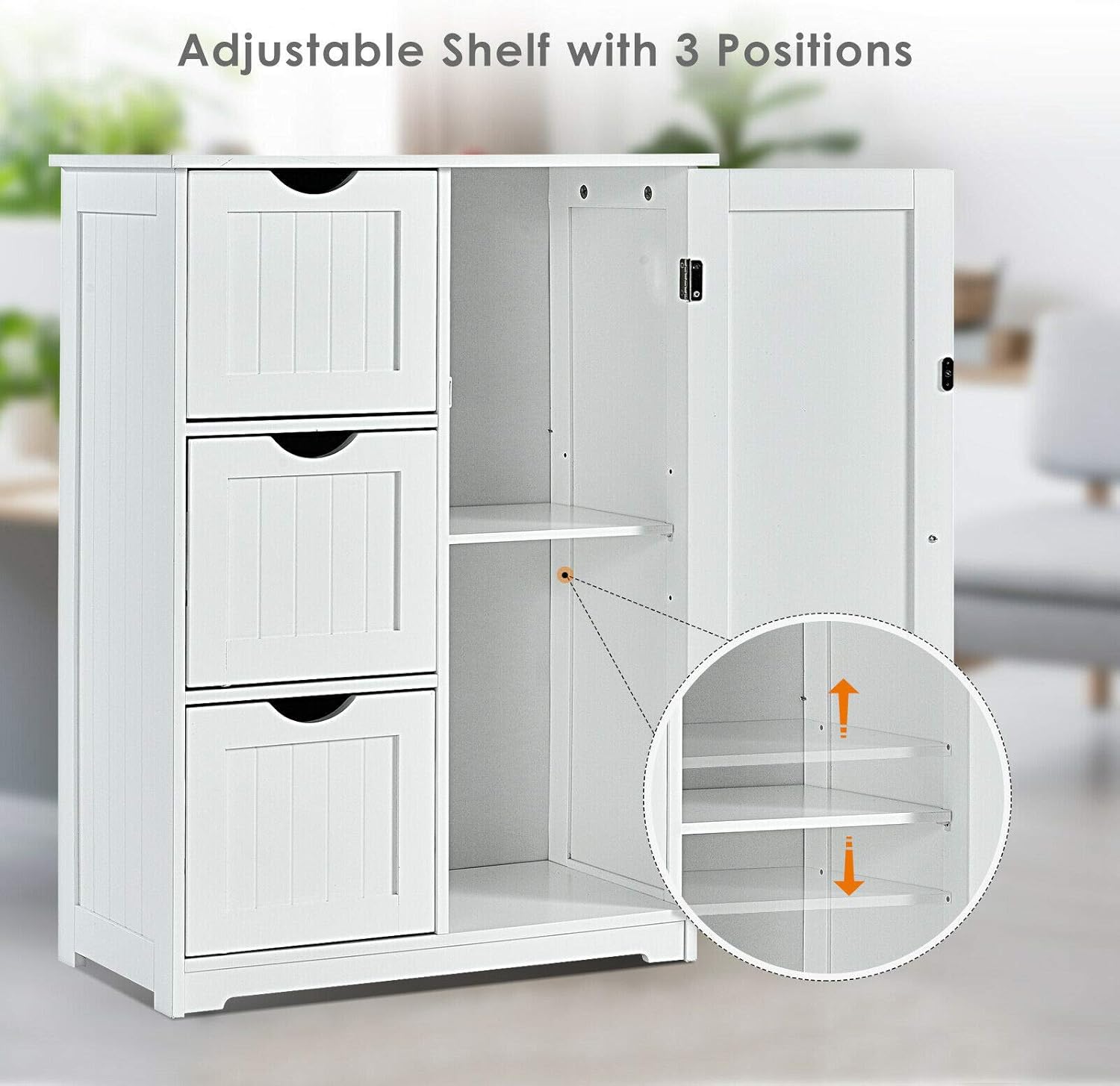 Elegant Design Multifunction Freestanding Bathroom Floor Cupboard Cabinet Storage Organize with 3 Drawer Adjustable Sturdy Durable for Toilet