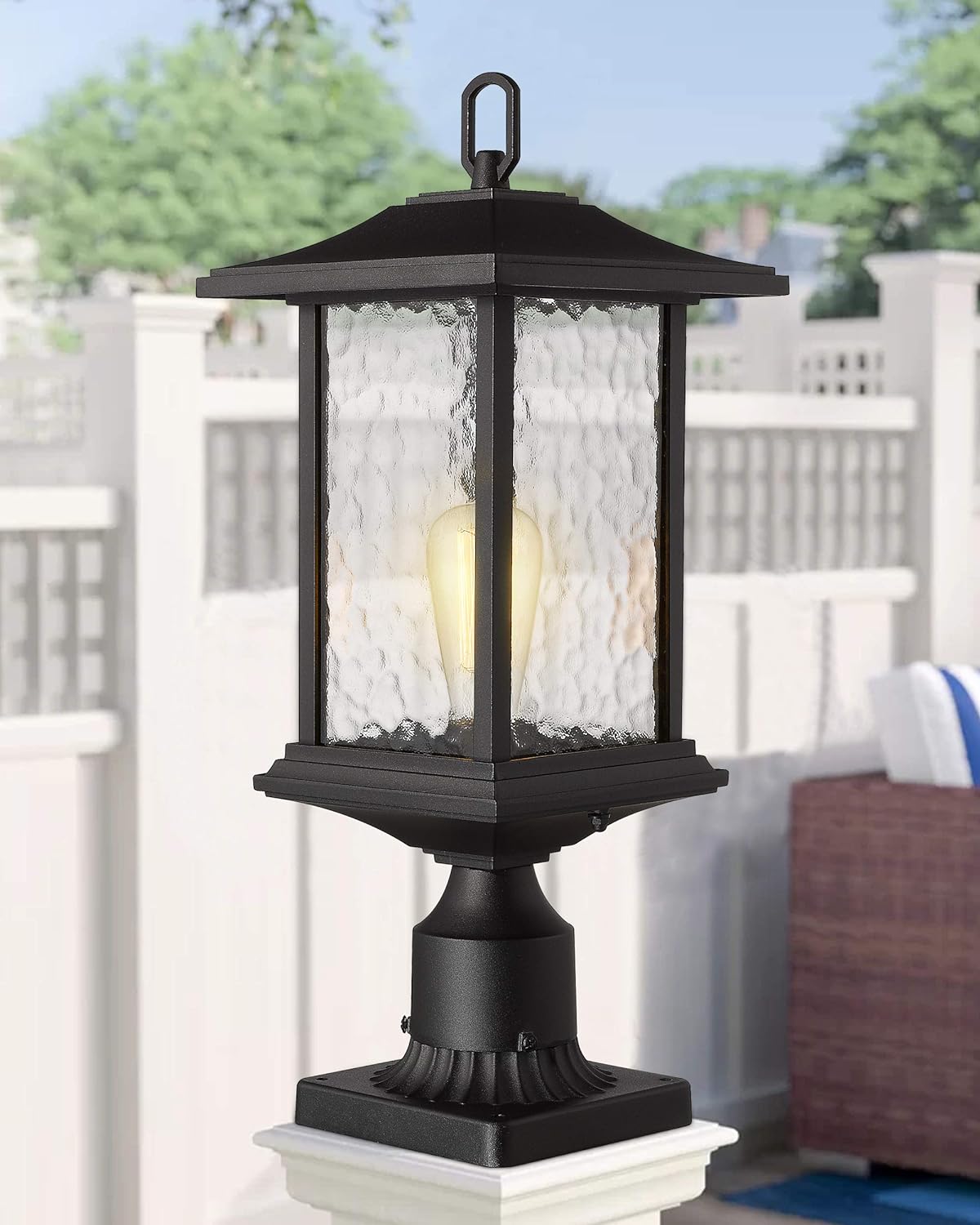 Beionxii Outdoor Post Lights | 2 Pack Exterior Pillar Lantern Pole Lamp with 3" inch Pier Mount Base