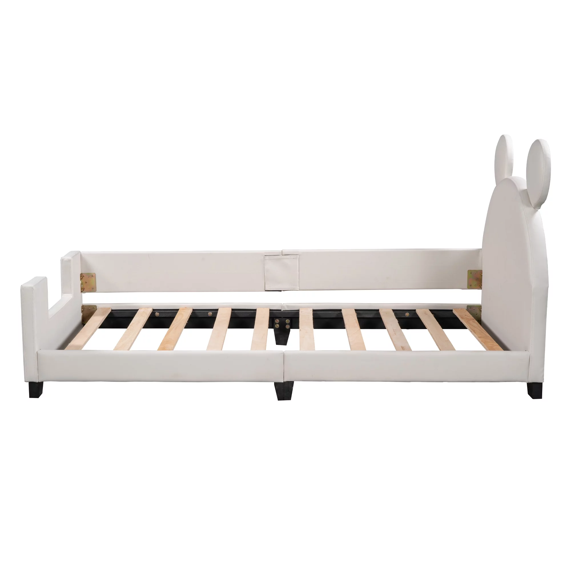 Euroco Mickey Mouse Shaped Twin Size Upholstery Daybed with Headboard for Kids Bedroom, White