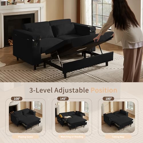 68.11" Corduroy Sleeper Chair Bed with USB Port, Cup Holders & Side Storage Pockets – 3-in-1 Foldable Sofa Bed for Guest Room, Living Room – White