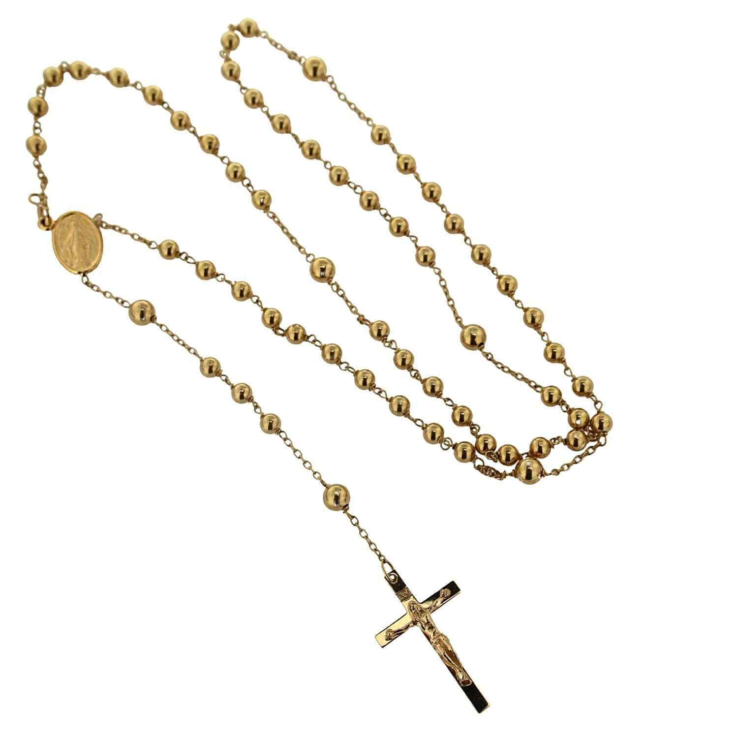 18K Solid Gold Men 22 inches Rosary Necklace Solid Beads