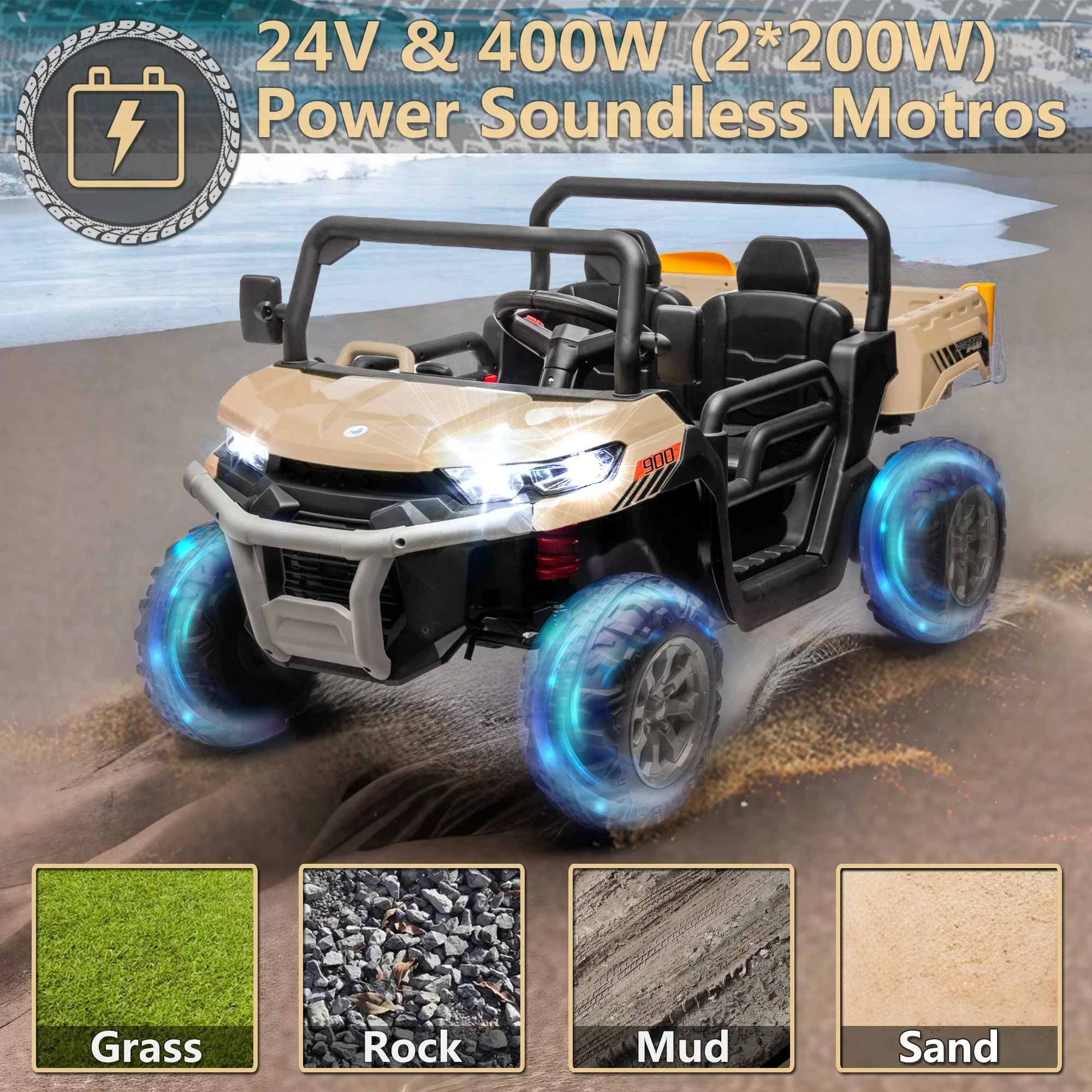 24V 2 Seater Kids Ride on Car Truck, Ride On UTV with 2x200W Motor Ride On Dump Truck, Ride On Car with Dump Bed/Shovel