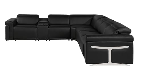 Riccardo 6-Piece Italian Leather Sectional Sofa with 3 Power Reclining Couch Seats, USB & Wireless Chargers, Headrests, Lumbar Support, Cup Holder