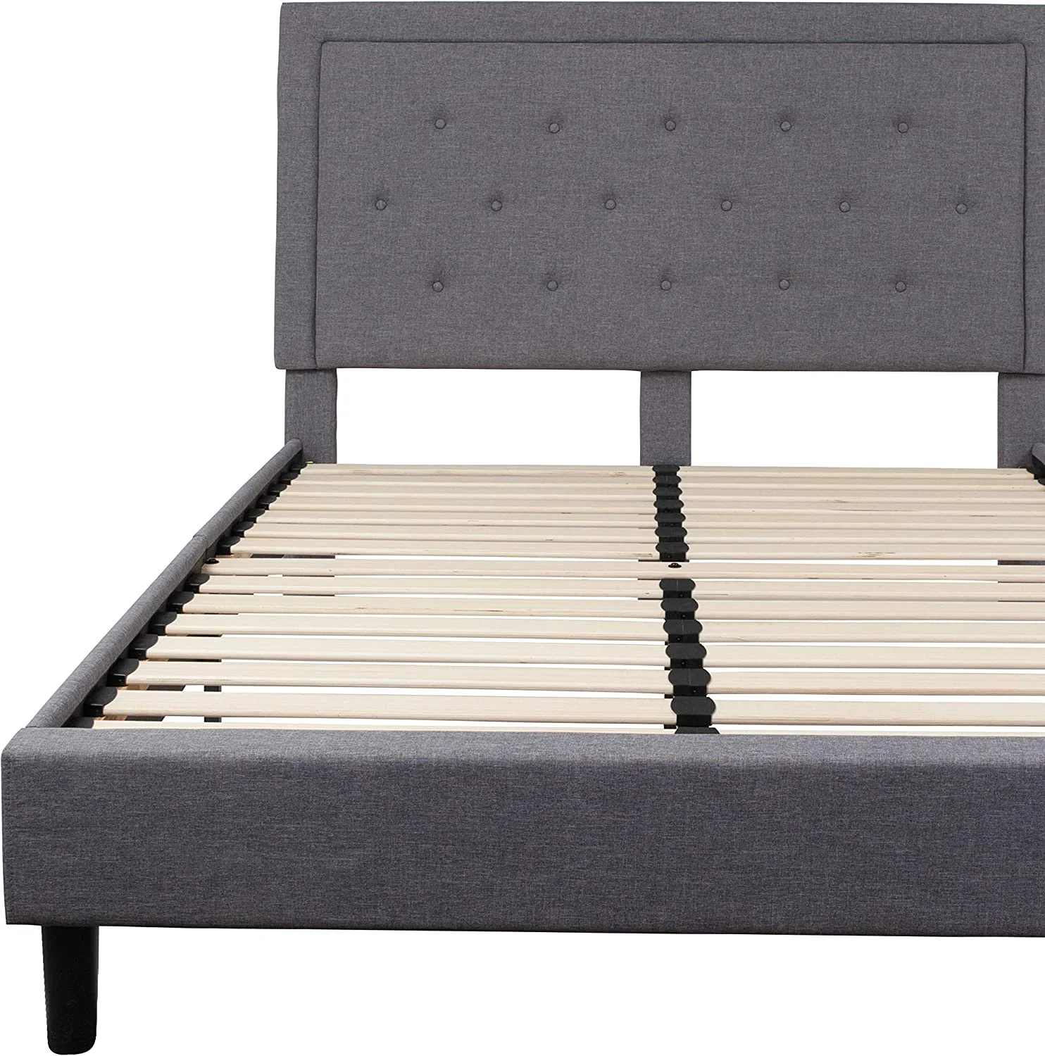 Queen Size Panel Tufted Platform Bed In Light Gray Fabric