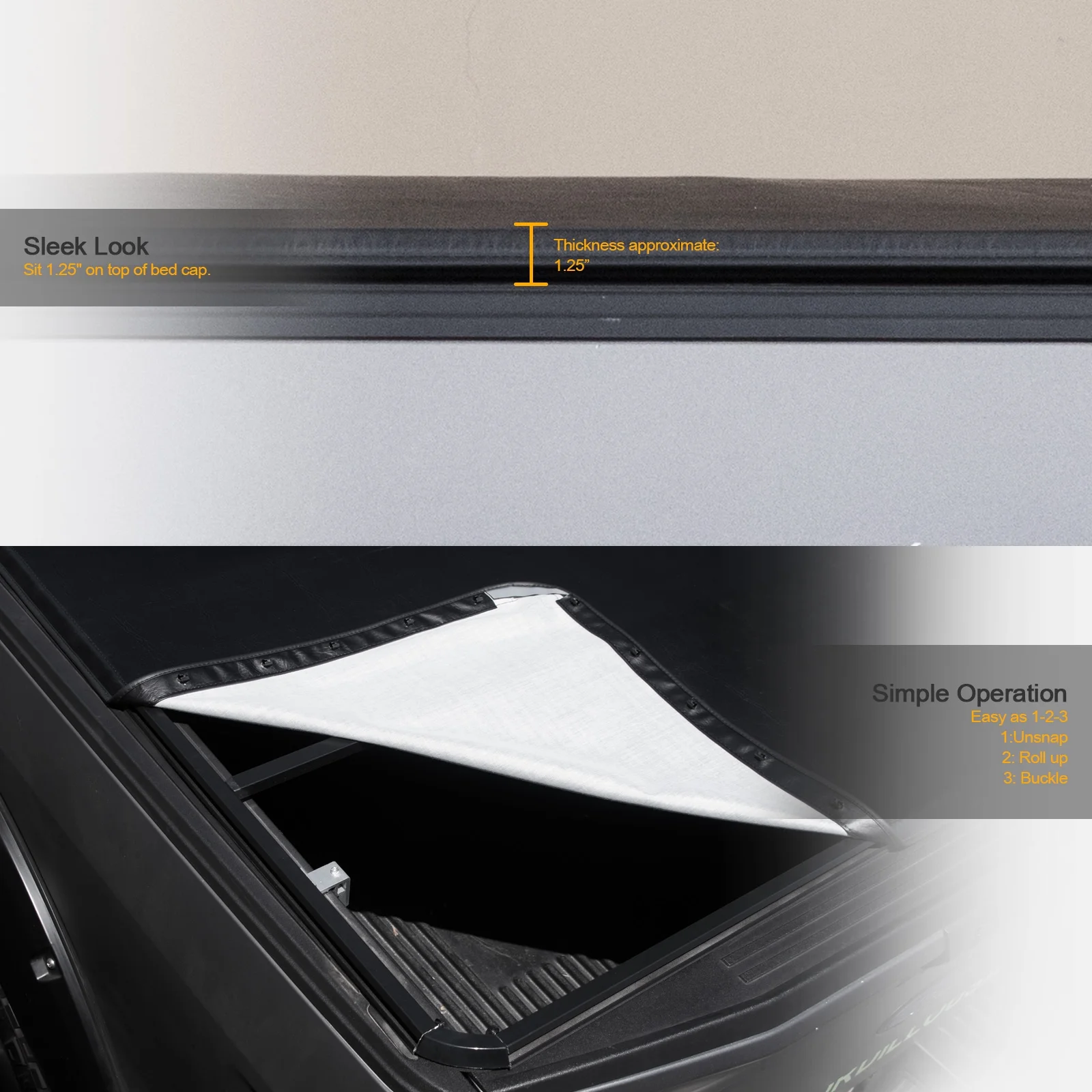 Stehlen 714937188440 Hidden Snap Tonneau Cover - Black For 2014-2018 Chevy Silverado / GMC Sierra 1500 5.8 Feet ( 68" ) Short Bed