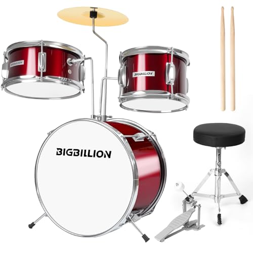 Drum Set for Kids, 3-Piece 14'' Beginner Kids Drum Kit Junior Drum Set with Bass Tom Snare Drum with Adjustable Throne, Cymbal, Pedal