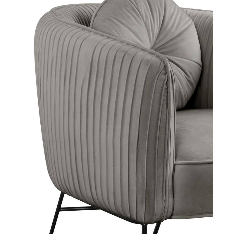 Lilola Home Scarlett Gray Velvet Barrel Accent Chair with Metal Base