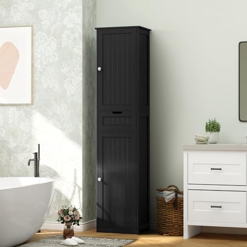 Iwell 67" Tall Bathroom Cabinet, Storage Cabinet with 2 Doors & 1 Drawer, Bathroom Storage Cabinets with Adjustable Shelves, for Living Room