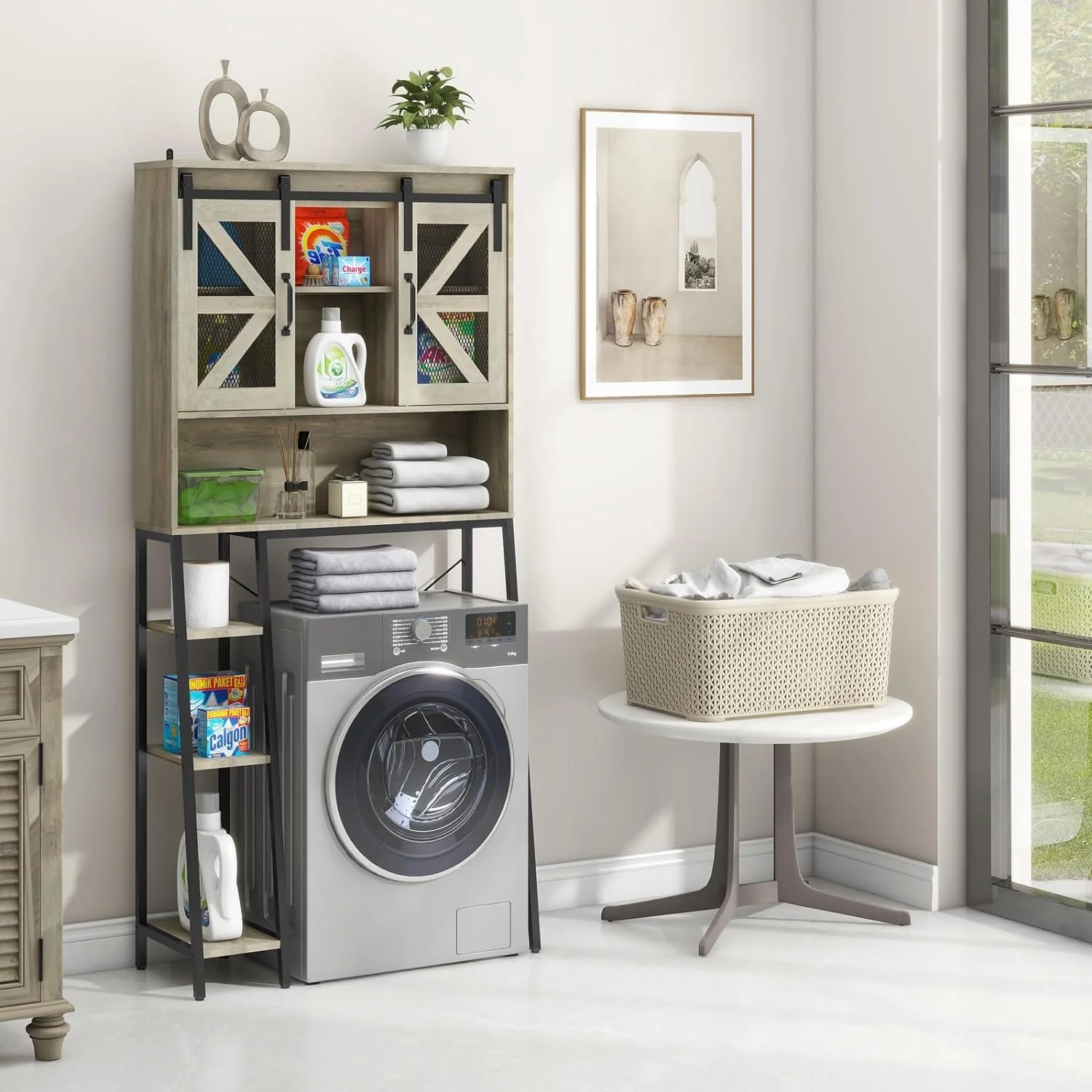 Over The Toilet Storage Cabinet, Farmhouse Storage Cabinet Over Toilet with Sliding Barn Door，Home Space-Saving Toilet Rack, for Bathroom, Restroom