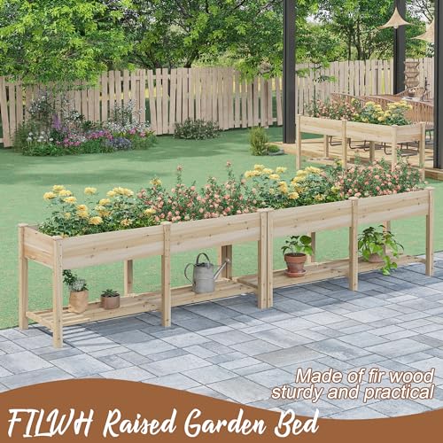 FILWH Raised Garden Bed with Legs Elevated Wooden Planter Box Stand Large Planter Stand Box for Fruits Vegetables Flowers with Divider with Bag
