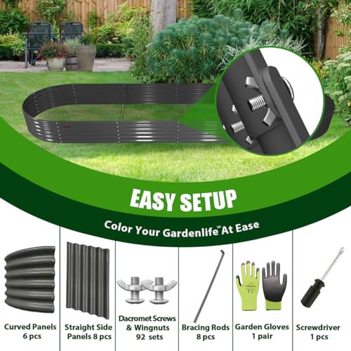 A ANLEOLIFE 8X4X1.5 ft Galvanized Raised Garden Beds Outdoor, Oval Large Metal Planter Box for Planting Vegetables Flowers Herb