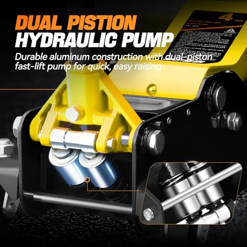 Auto Dynasty 4 Ton Low Profile Floor Jack, Heavy Duty Steel Hydraulic Car Jack with Dual Pistons Quick Lift Pump, Hydraulic Racing Floor Jack
