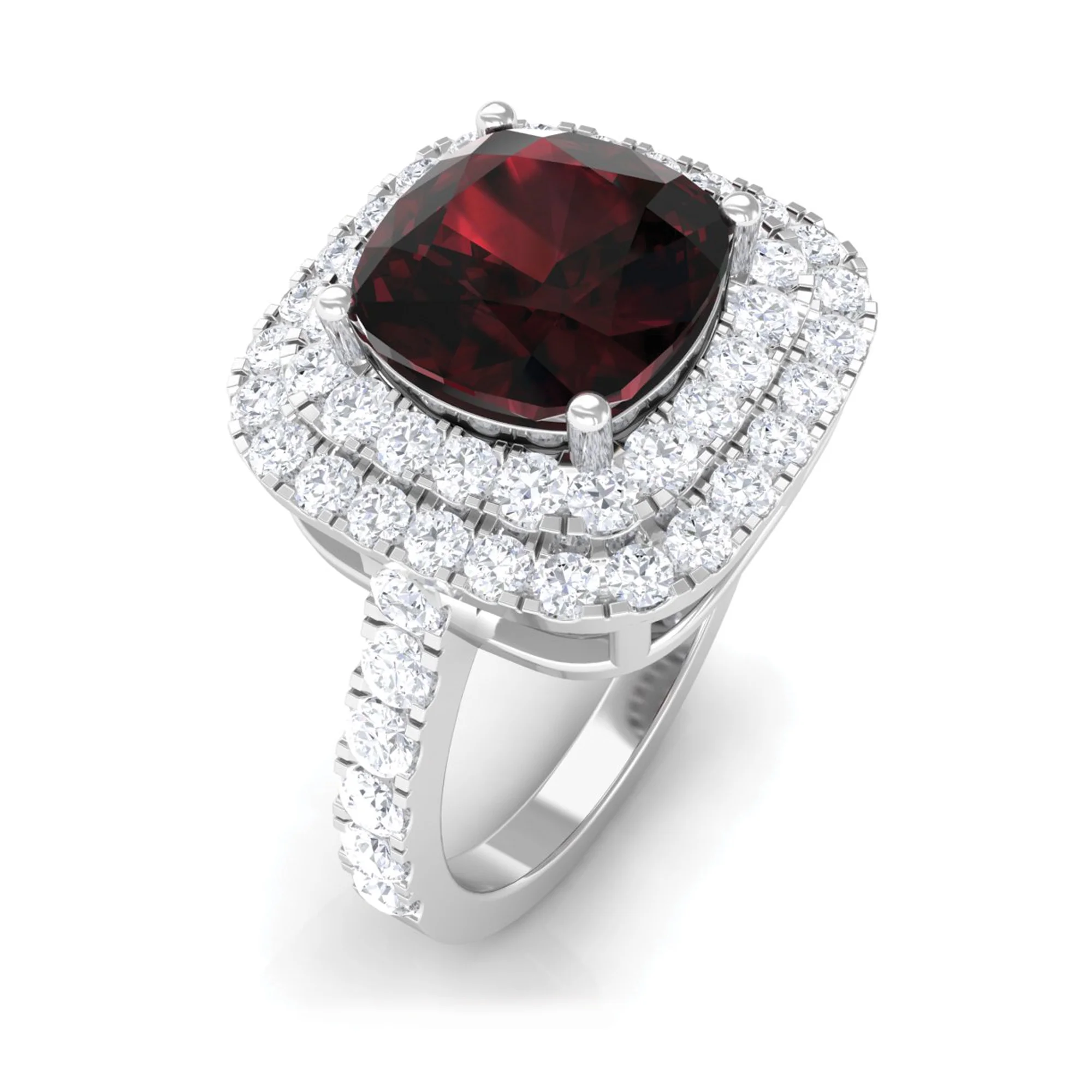 4 CT Garnet Engagement Ring with Double Halo Moissanite, 925 Sterling Silver, US 4.00