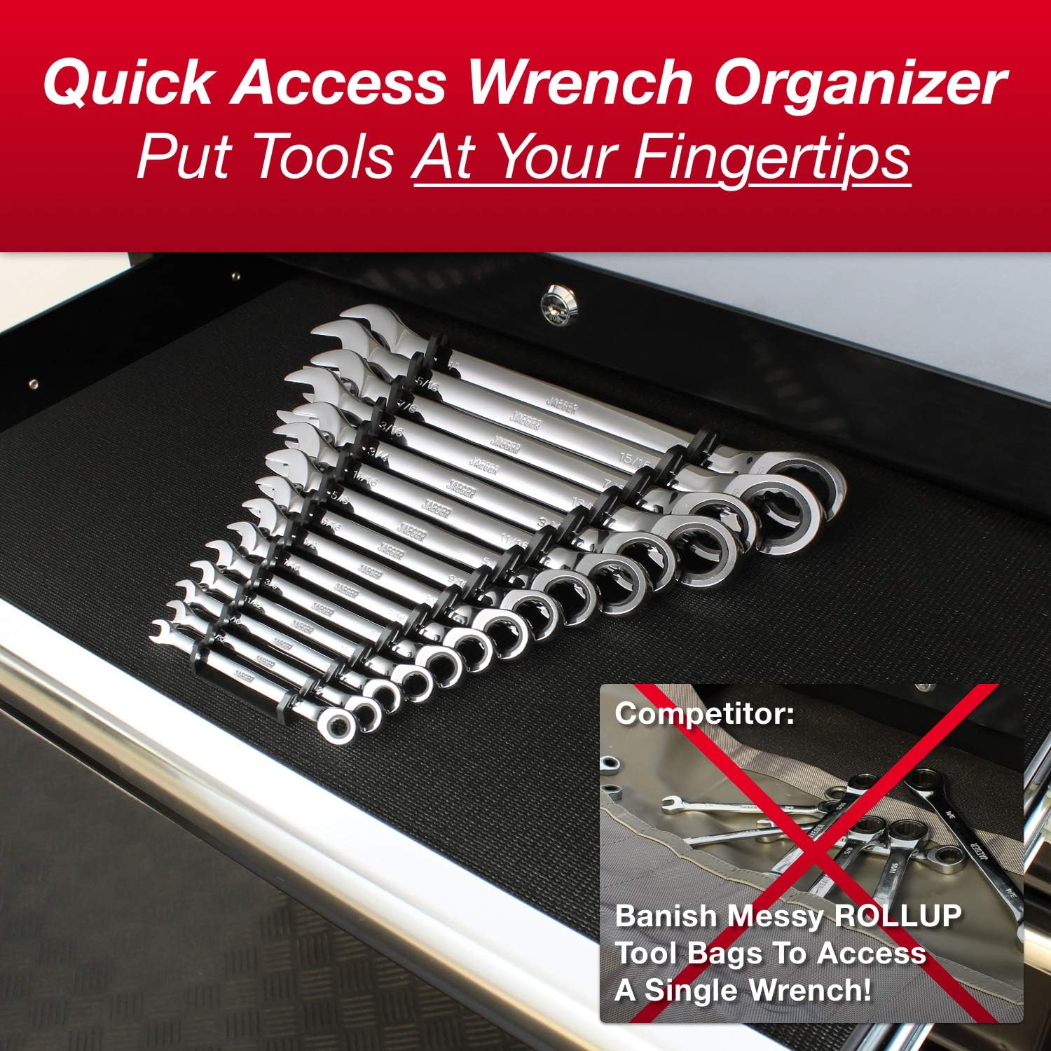 JAEGER 15pc Inch TIGHTSPOT Ratcheting Wrenches MASTER SET - Our LARGEST SAE/INCH SET With Bear Keeper Rollup Case