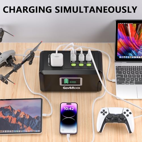 GENSROCK Portable Power Station, Outdoor Solar Generator, Backup Lithium Battery, with 110V AC Outlet and LED Flashlight