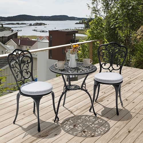 NUU GARDEN 3 Piece Bistro Set Outdoor, All Weather Cast Aluminum Patio Bistro Sets Patio Table and Chairs Set of 2 with Umbrella Hole for Yard