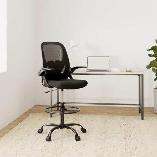 Primy Drafting Chair Tall Office Chair with Flip-up Armrests Executive Ergonomic Computer Standing Desk Chair with Lumbar Support and Adjustable