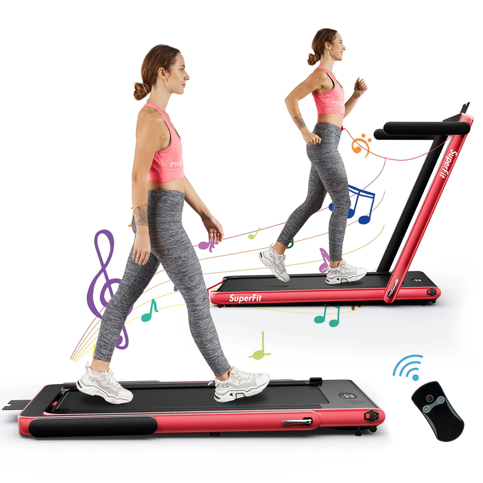 SuperFit Up To 7.5MPH 2.25HP 2 in 1 Single Display Screen Folding Treadmill W/ APP Control Speaker Remote Control Blue