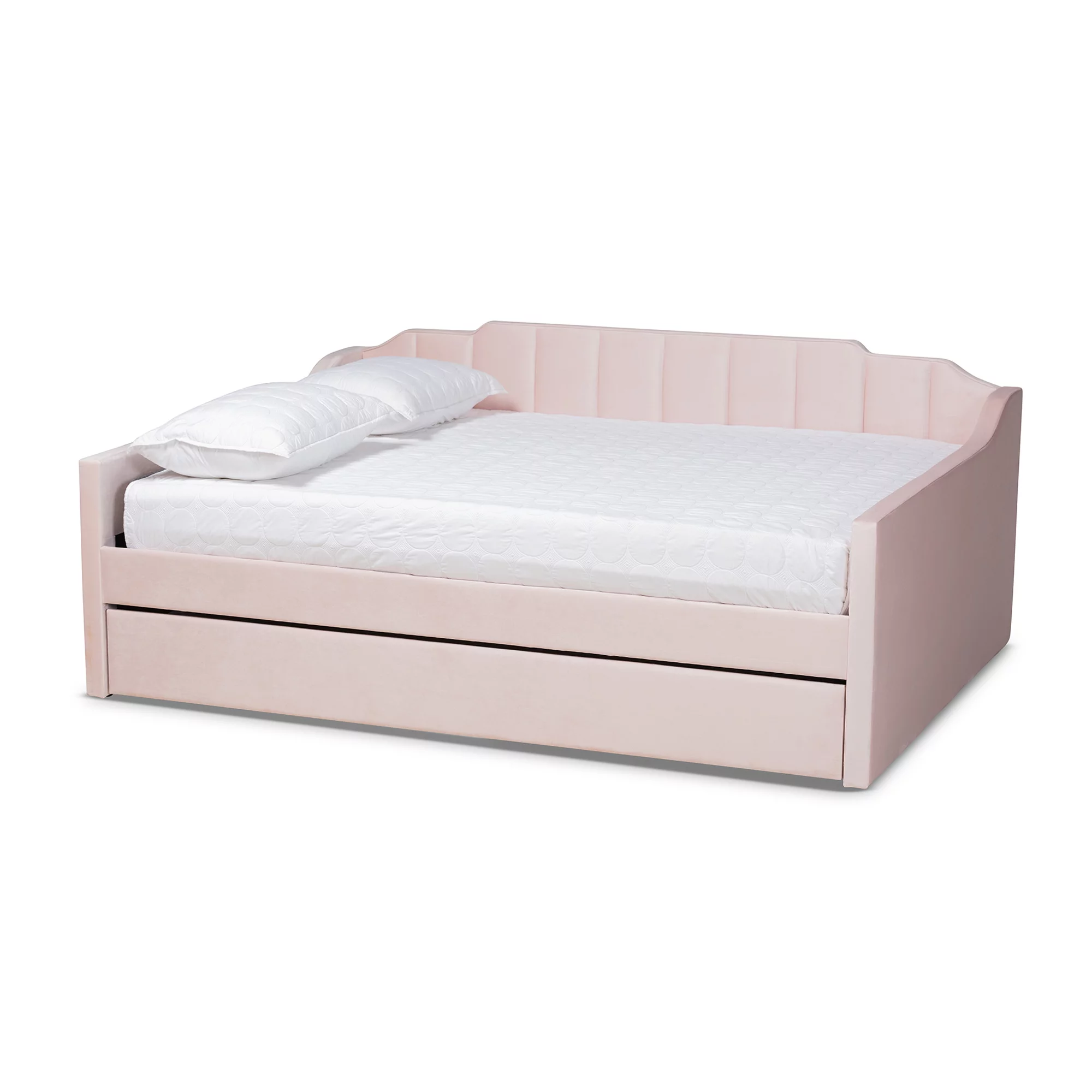 Baxton Studio Lennon Modern Engineered Wood with Trundle Daybed, Queen, Pink