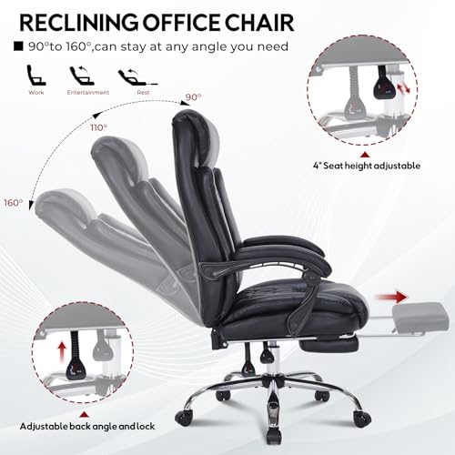 400lbs Reclining Executive Office Chair with Foot Rest,Big and Tall Ergonomic Office Chair with,Home Office Desk Chairs for Heavy People (Khaki)