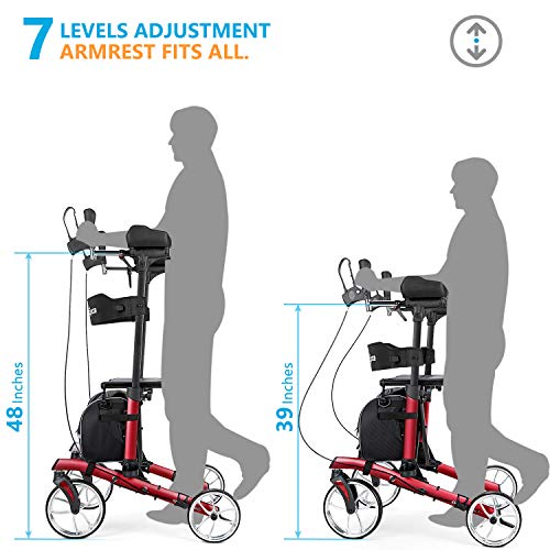 OasisSpace Upright Walker for Seniors - 10” Front Wheels Upright Rollator Walker with Seat and Padded Armrest