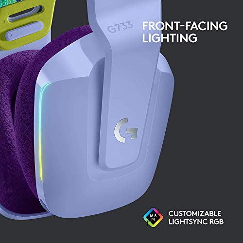 Logitech G733 Lightspeed Wireless Gaming Headset, Suspension Headband, Lightsync RGB, Blue VO!CE Mic, PRO-G Audio – Black, Gaming Headset Wireless