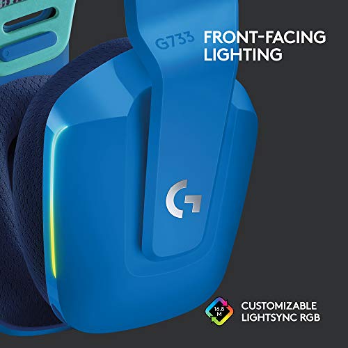 Logitech G733 Lightspeed Wireless Gaming Headset, Suspension Headband, Lightsync RGB, Blue VO!CE Mic, PRO-G Audio – Black, Gaming Headset Wireless