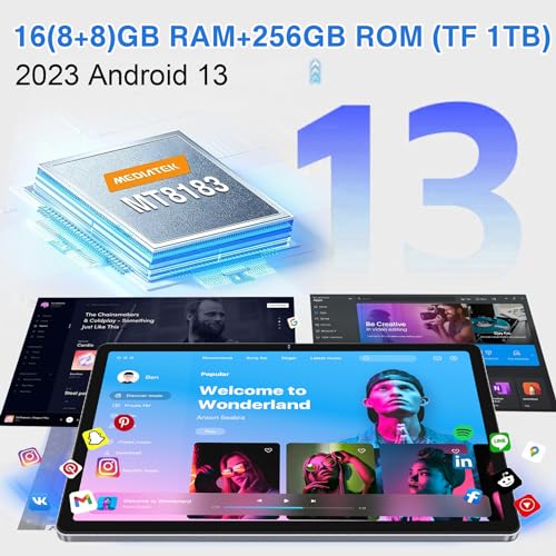 11 Inch Tablet Android 13 Tablets 16GB RAM 256GB ROM 1TB Expand 2024 Newest, 2K Display 2000 x 1200, Octa-Core, 8600mAh, Split Screen, Quad Speakers